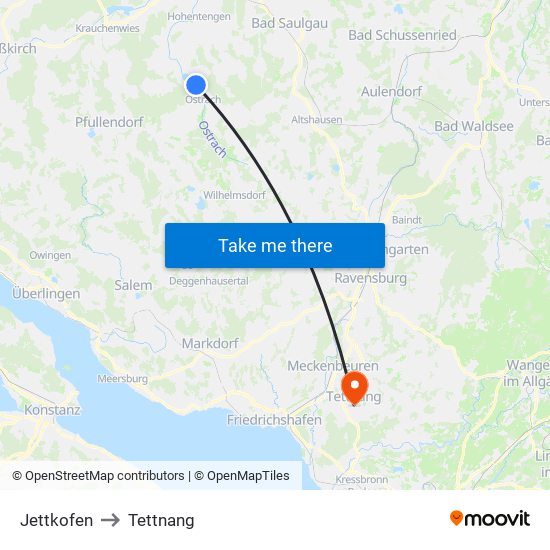 Jettkofen to Tettnang map