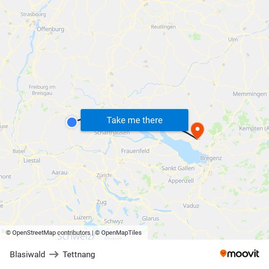 Blasiwald to Tettnang map