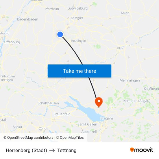 Herrenberg (Stadt) to Tettnang map