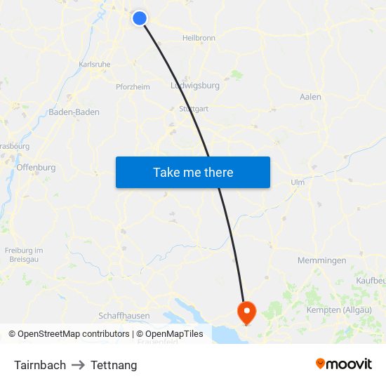 Tairnbach to Tettnang map