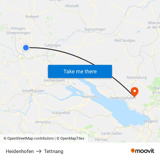 Heidenhofen to Tettnang map