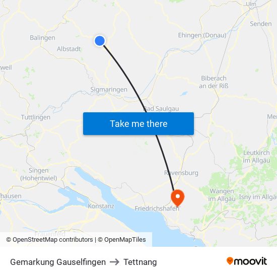 Gemarkung Gauselfingen to Tettnang map