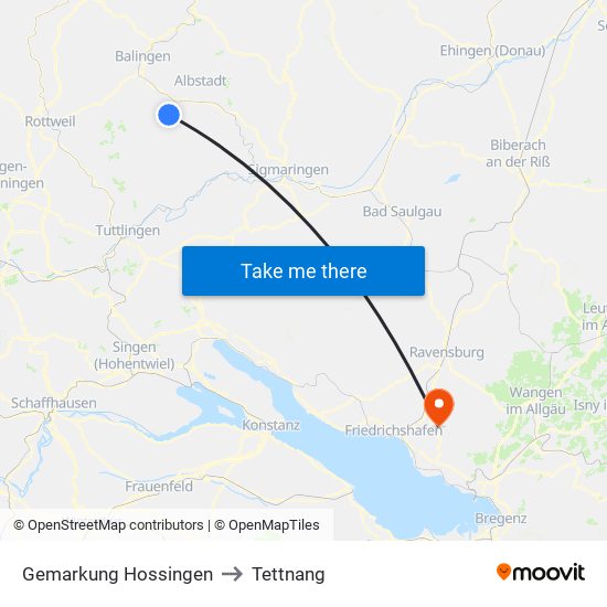 Gemarkung Hossingen to Tettnang map