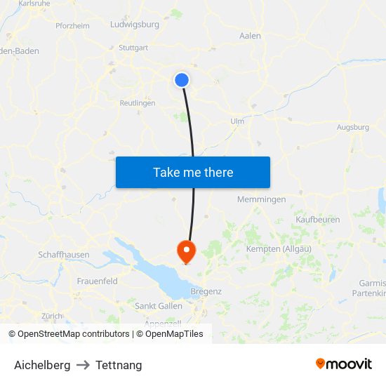 Aichelberg to Tettnang map