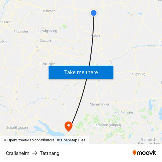 Crailsheim to Tettnang map