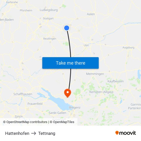 Hattenhofen to Tettnang map