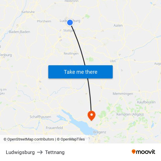 Ludwigsburg to Tettnang map