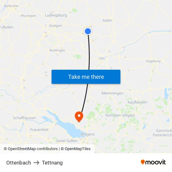 Ottenbach to Tettnang map