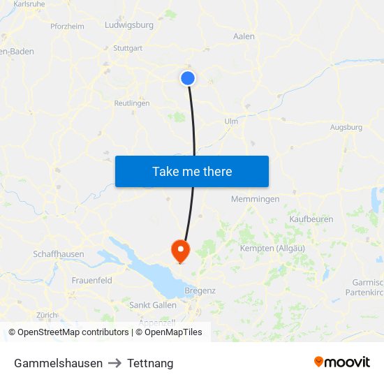 Gammelshausen to Tettnang map