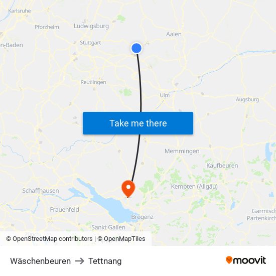 Wäschenbeuren to Tettnang map