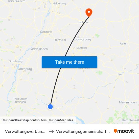 Verwaltungsverband Donaueschingen to Verwaltungsgemeinschaft Neuenstadt am Kocher map