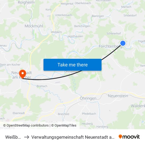 Weißbach to Verwaltungsgemeinschaft Neuenstadt am Kocher map