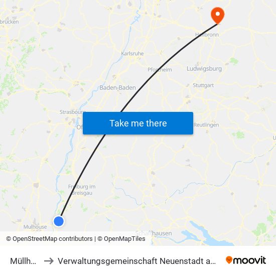 Müllheim to Verwaltungsgemeinschaft Neuenstadt am Kocher map