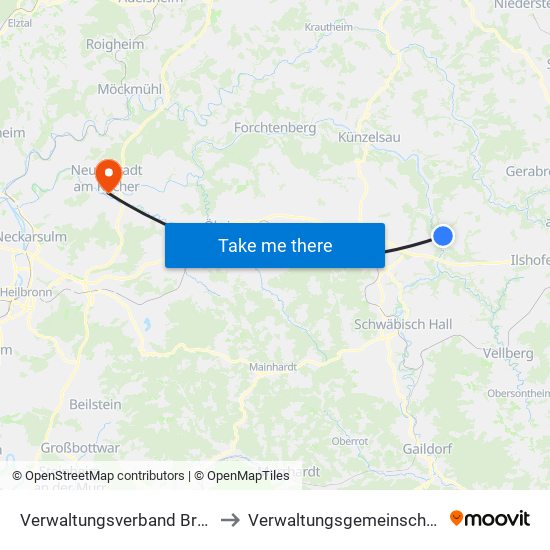 Verwaltungsverband Braunsbach-Untermünkheim to Verwaltungsgemeinschaft Neuenstadt am Kocher map