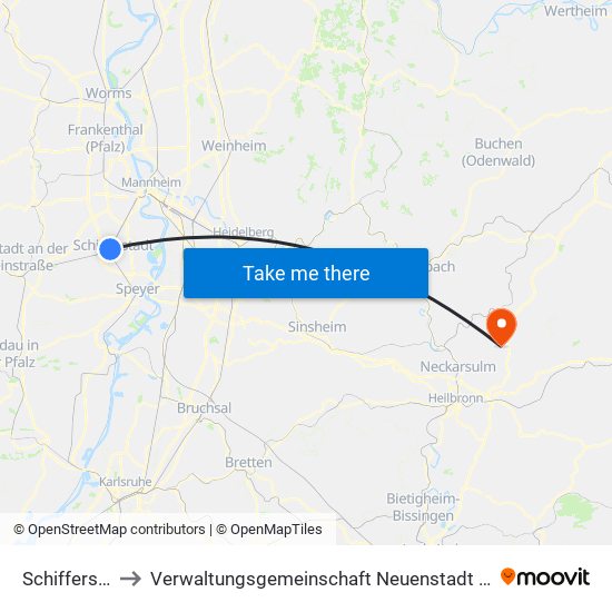 Schifferstadt to Verwaltungsgemeinschaft Neuenstadt am Kocher map