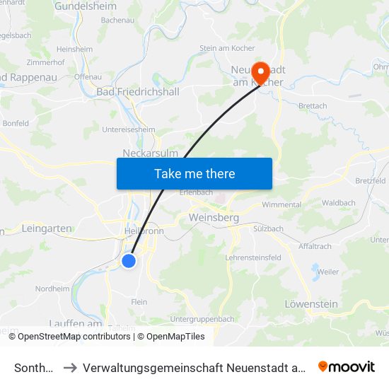 Sontheim to Verwaltungsgemeinschaft Neuenstadt am Kocher map