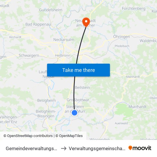 Gemeindeverwaltungsverband Steinheim-Murr to Verwaltungsgemeinschaft Neuenstadt am Kocher map