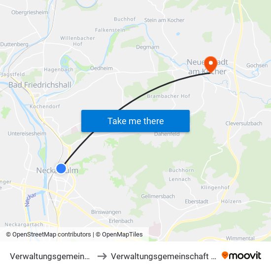 Verwaltungsgemeinschaft Neckarsulm to Verwaltungsgemeinschaft Neuenstadt am Kocher map