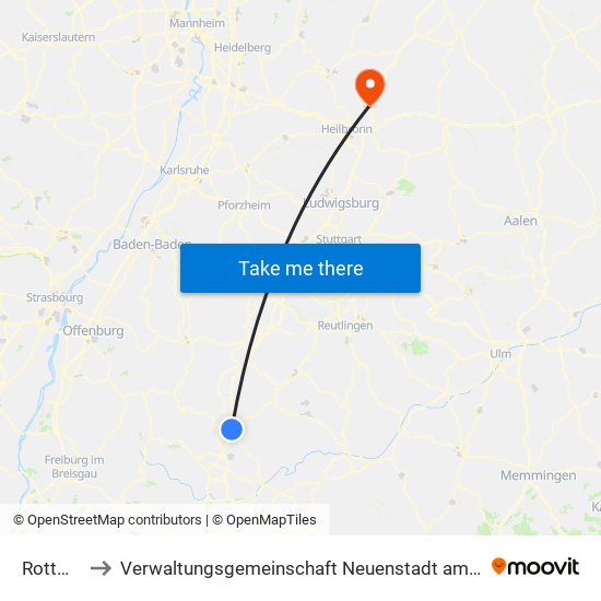 Rottweil to Verwaltungsgemeinschaft Neuenstadt am Kocher map