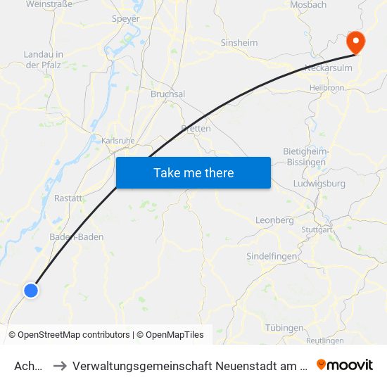 Achern to Verwaltungsgemeinschaft Neuenstadt am Kocher map