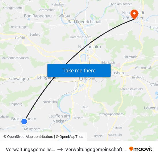 Verwaltungsgemeinschaft Brackenheim to Verwaltungsgemeinschaft Neuenstadt am Kocher map