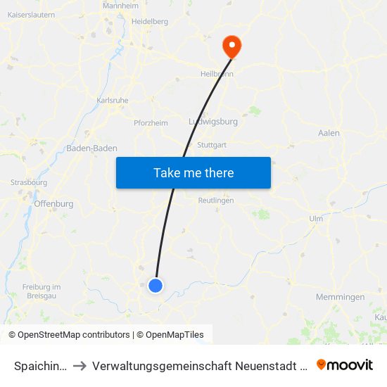 Spaichingen to Verwaltungsgemeinschaft Neuenstadt am Kocher map