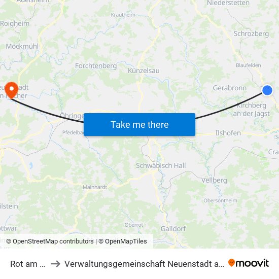 Rot am See to Verwaltungsgemeinschaft Neuenstadt am Kocher map