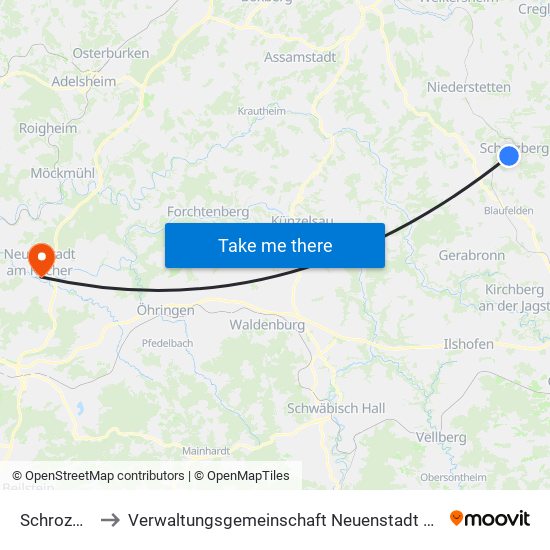Schrozberg to Verwaltungsgemeinschaft Neuenstadt am Kocher map