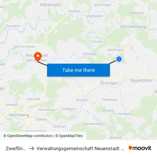 Zweiflingen to Verwaltungsgemeinschaft Neuenstadt am Kocher map