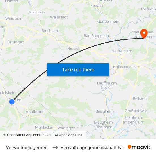 Verwaltungsgemeinschaft Bretten to Verwaltungsgemeinschaft Neuenstadt am Kocher map