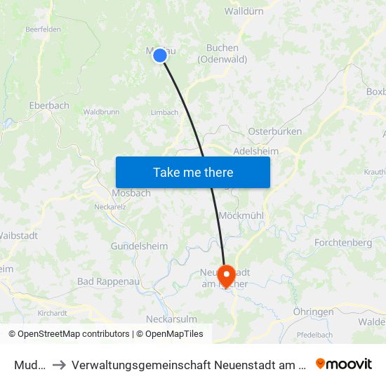 Mudau to Verwaltungsgemeinschaft Neuenstadt am Kocher map