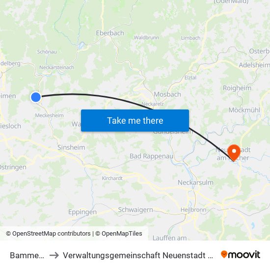 Bammental to Verwaltungsgemeinschaft Neuenstadt am Kocher map