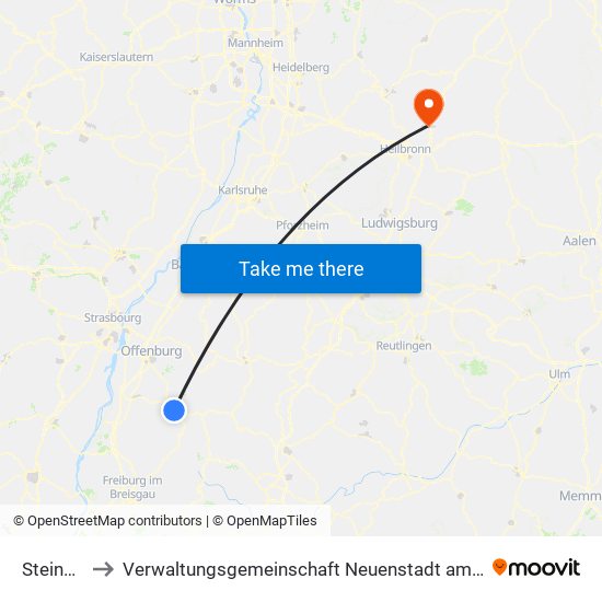 Steinach to Verwaltungsgemeinschaft Neuenstadt am Kocher map