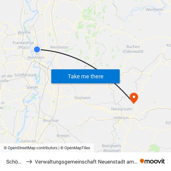 Schönau to Verwaltungsgemeinschaft Neuenstadt am Kocher map