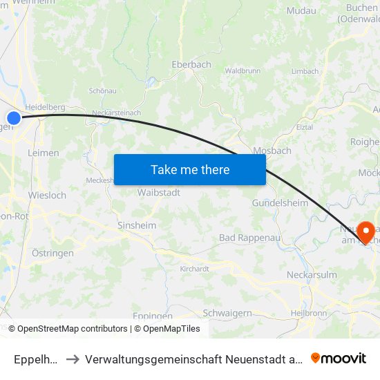 Eppelheim to Verwaltungsgemeinschaft Neuenstadt am Kocher map