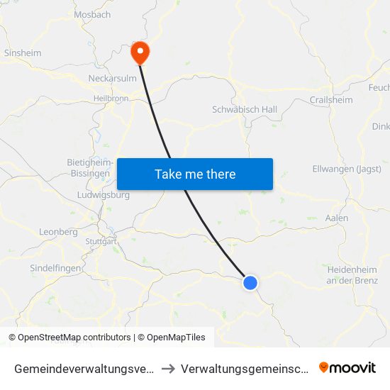 Gemeindeverwaltungsverband Mittleres Fils-Lautertal to Verwaltungsgemeinschaft Neuenstadt am Kocher map