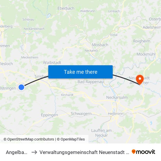 Angelbachtal to Verwaltungsgemeinschaft Neuenstadt am Kocher map