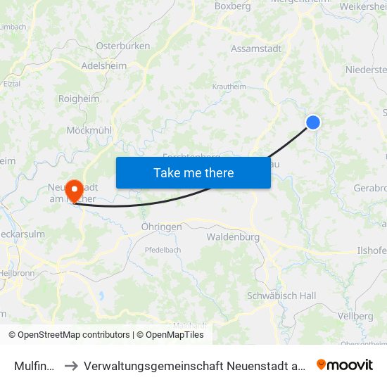 Mulfingen to Verwaltungsgemeinschaft Neuenstadt am Kocher map