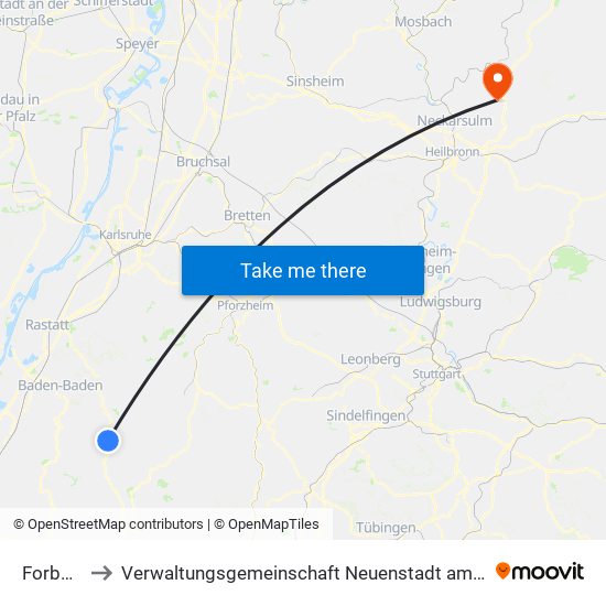 Forbach to Verwaltungsgemeinschaft Neuenstadt am Kocher map