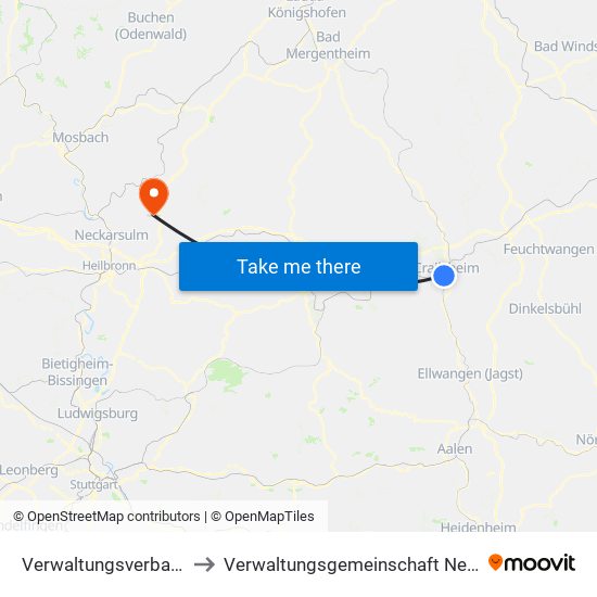 Verwaltungsverband Crailsheim to Verwaltungsgemeinschaft Neuenstadt am Kocher map