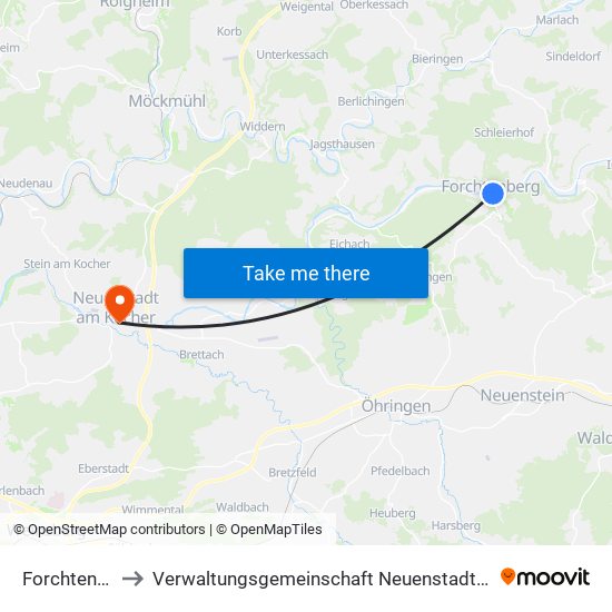 Forchtenberg to Verwaltungsgemeinschaft Neuenstadt am Kocher map