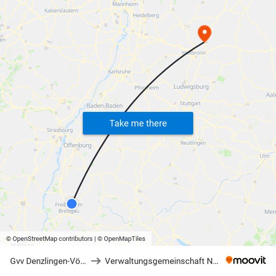 Gvv Denzlingen-Vörstetten-Reute to Verwaltungsgemeinschaft Neuenstadt am Kocher map