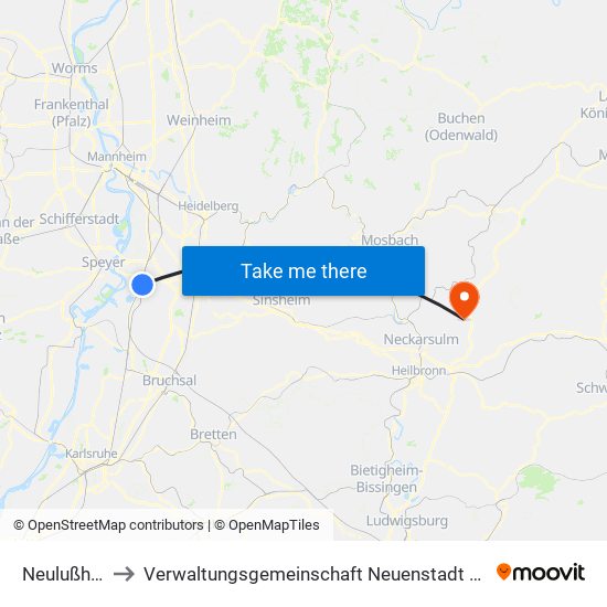Neulußheim to Verwaltungsgemeinschaft Neuenstadt am Kocher map