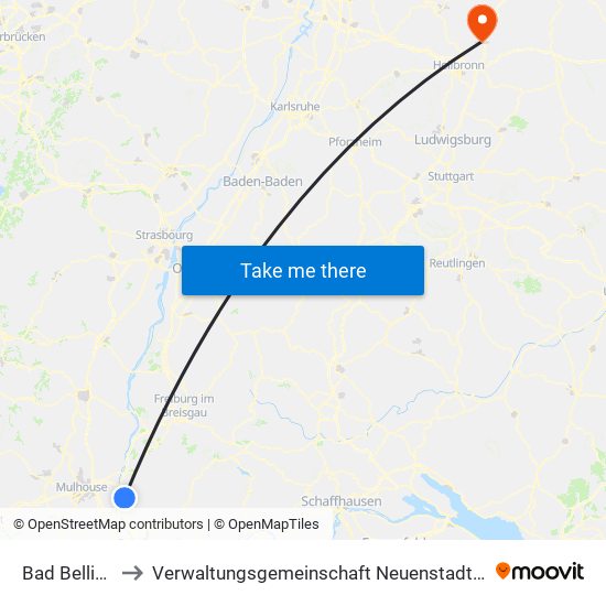 Bad Bellingen to Verwaltungsgemeinschaft Neuenstadt am Kocher map