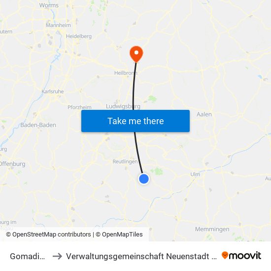 Gomadingen to Verwaltungsgemeinschaft Neuenstadt am Kocher map