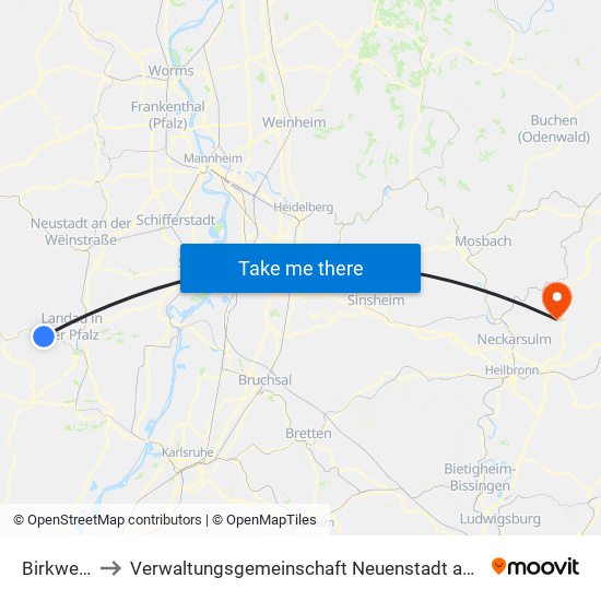 Birkweiler to Verwaltungsgemeinschaft Neuenstadt am Kocher map