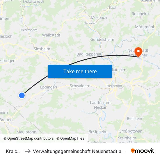 Kraichtal to Verwaltungsgemeinschaft Neuenstadt am Kocher map