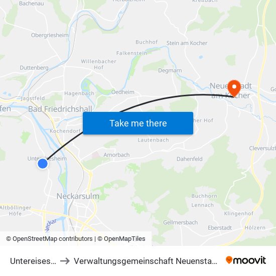 Untereisesheim to Verwaltungsgemeinschaft Neuenstadt am Kocher map