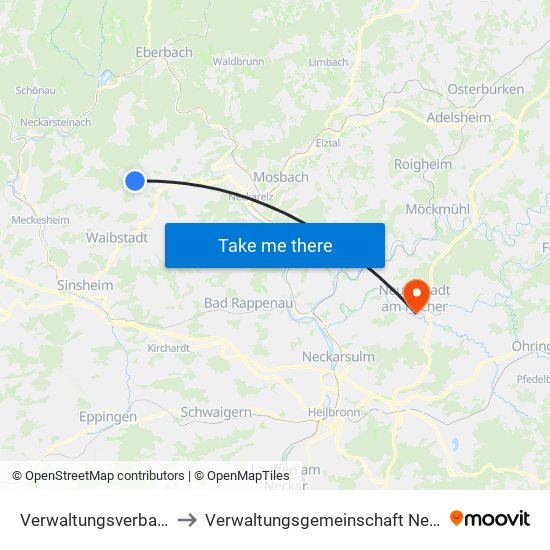 Verwaltungsverband Waibstadt to Verwaltungsgemeinschaft Neuenstadt am Kocher map