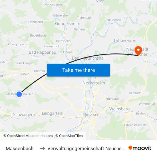 Massenbachhausen to Verwaltungsgemeinschaft Neuenstadt am Kocher map